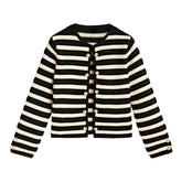 Black & White Knit Gold Button Cardigan Sweater